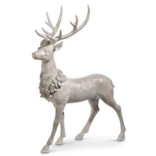 Décoration Cerf/renne Gris Pour Noël - Figurine Réaliste En Laine Artificielle - Bureau, Maison - 4