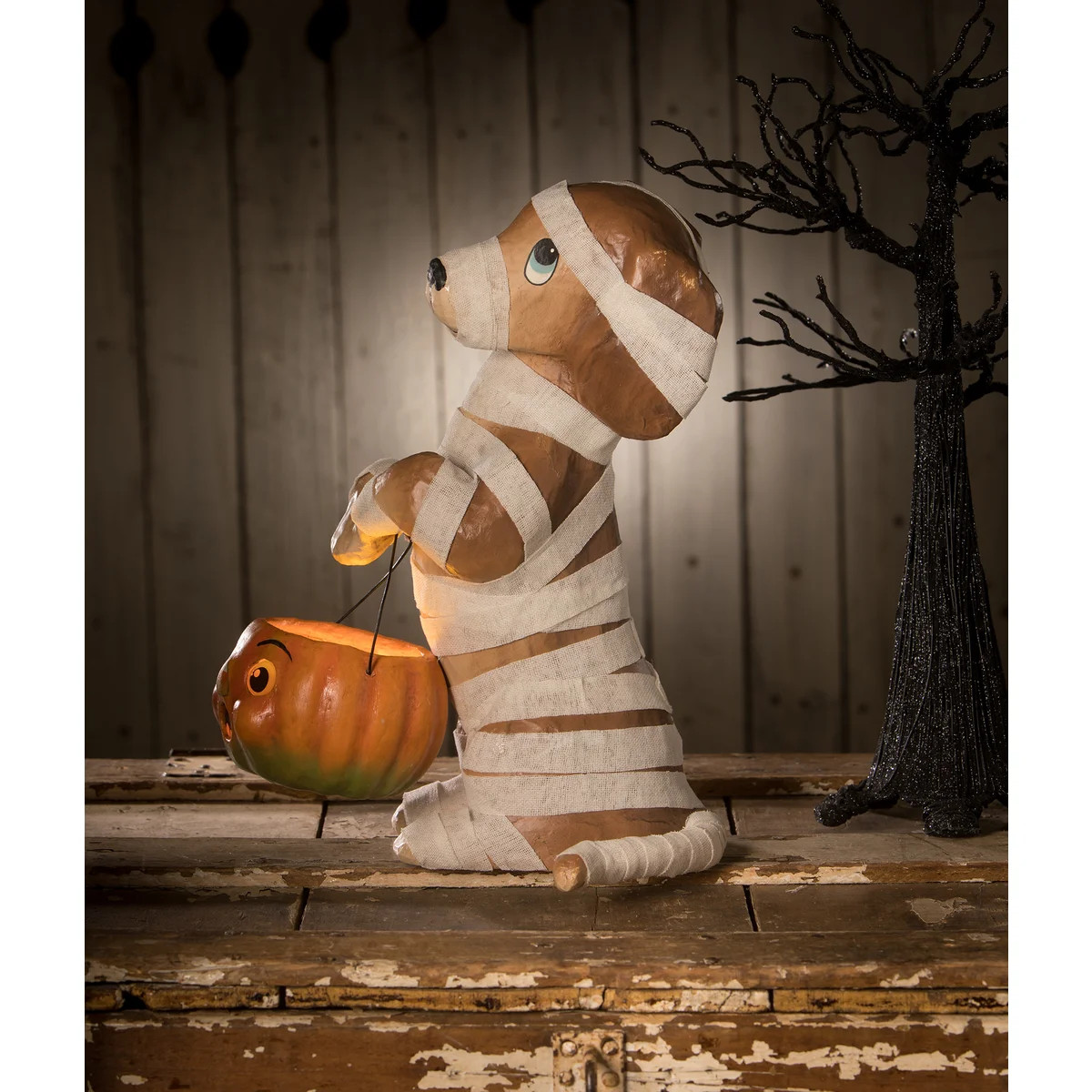 Bethany Lowe Mummy Puppy Paper Mache Decoration