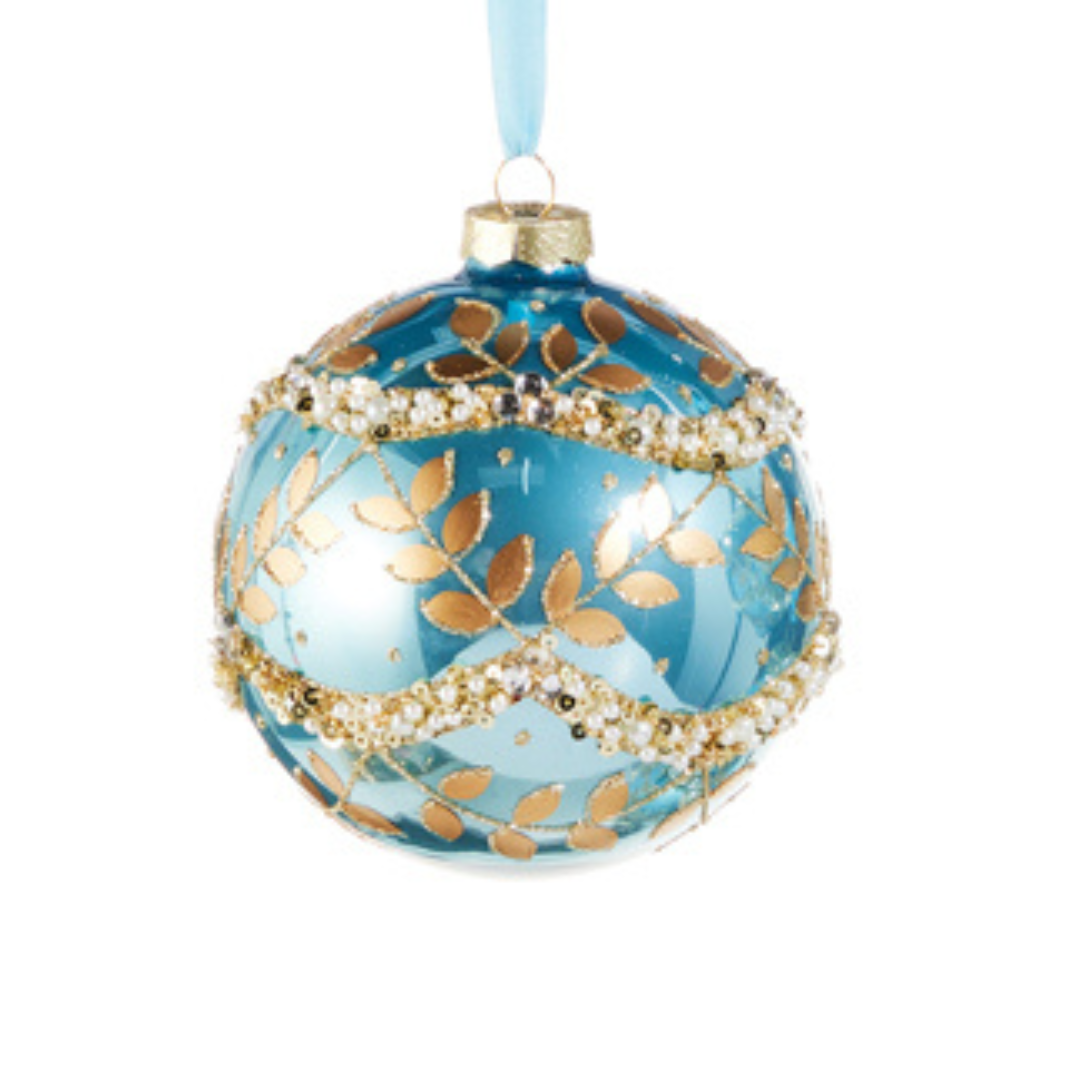 Raz 4 インチ 金箔で包まれたブルー虹色ガラス クリスマス