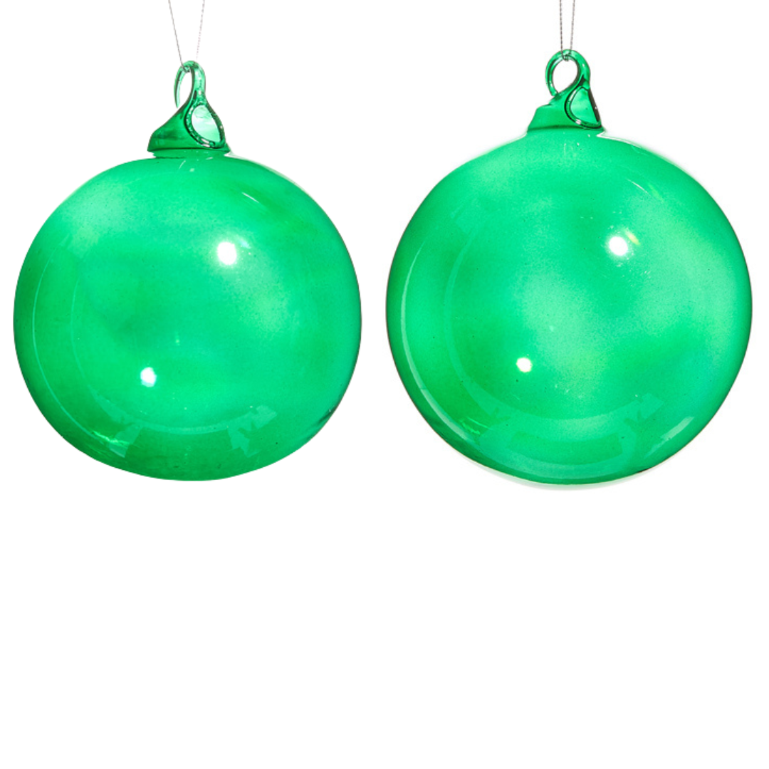 Raz 4" or 5" Green Blown Glass Ball Christmas Ornament