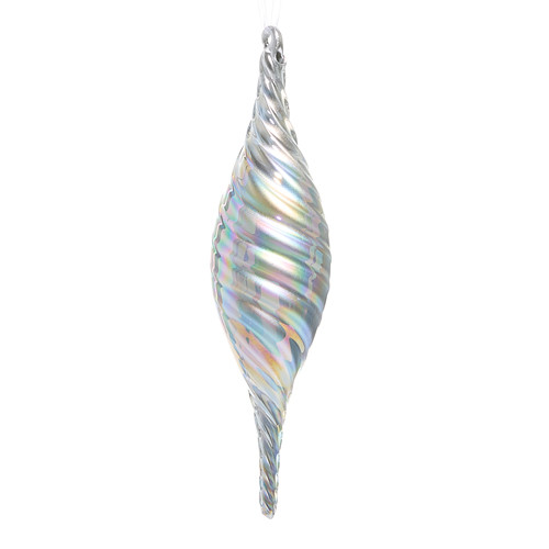 Raz 9.5" Iridescent Silver Swirl Finial Glass Christmas Ornament