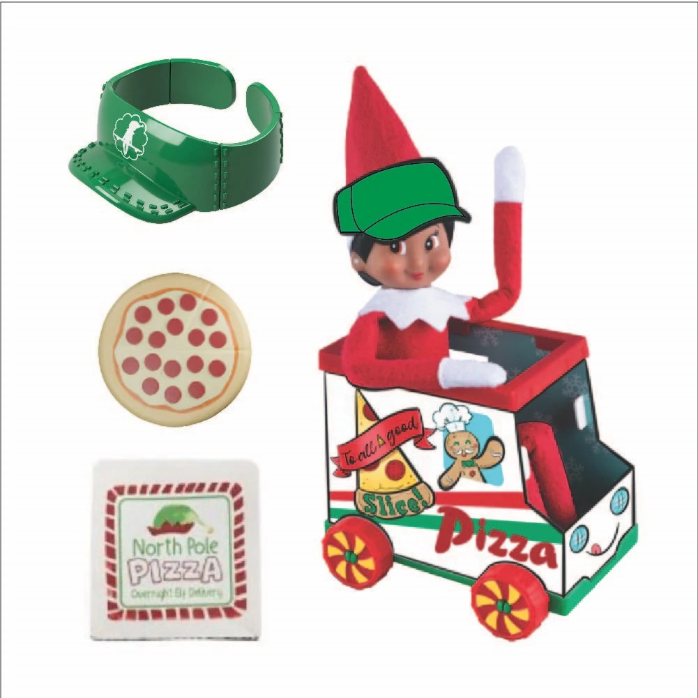 Kit Accessoires 'The Elf On The Shelf' - Camion à Pizza Polaire, Tarte Miniature, Chapeau - Pour Scènes Amusantes D'elfe