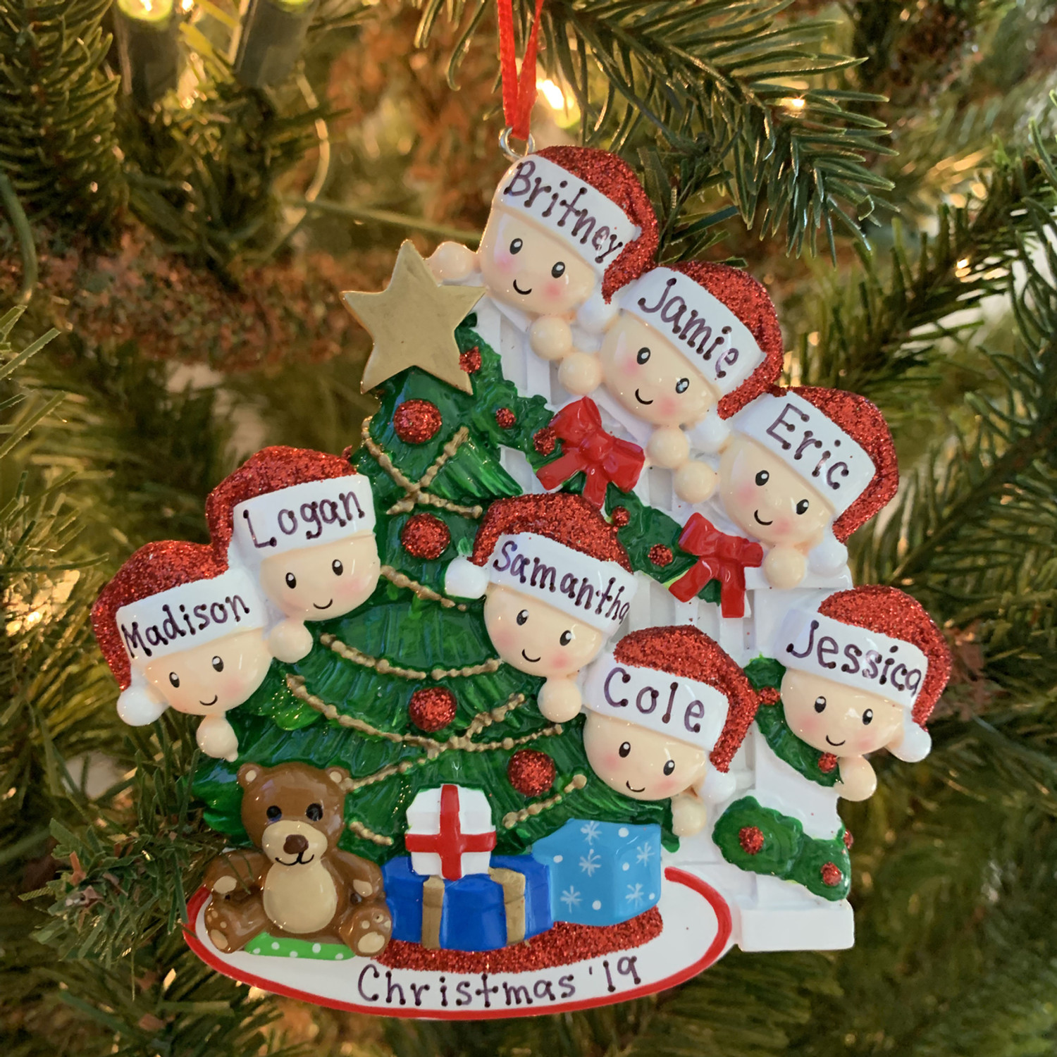 Family of 8 Around the Christmas Tree Personalized Ornament OR1789-8