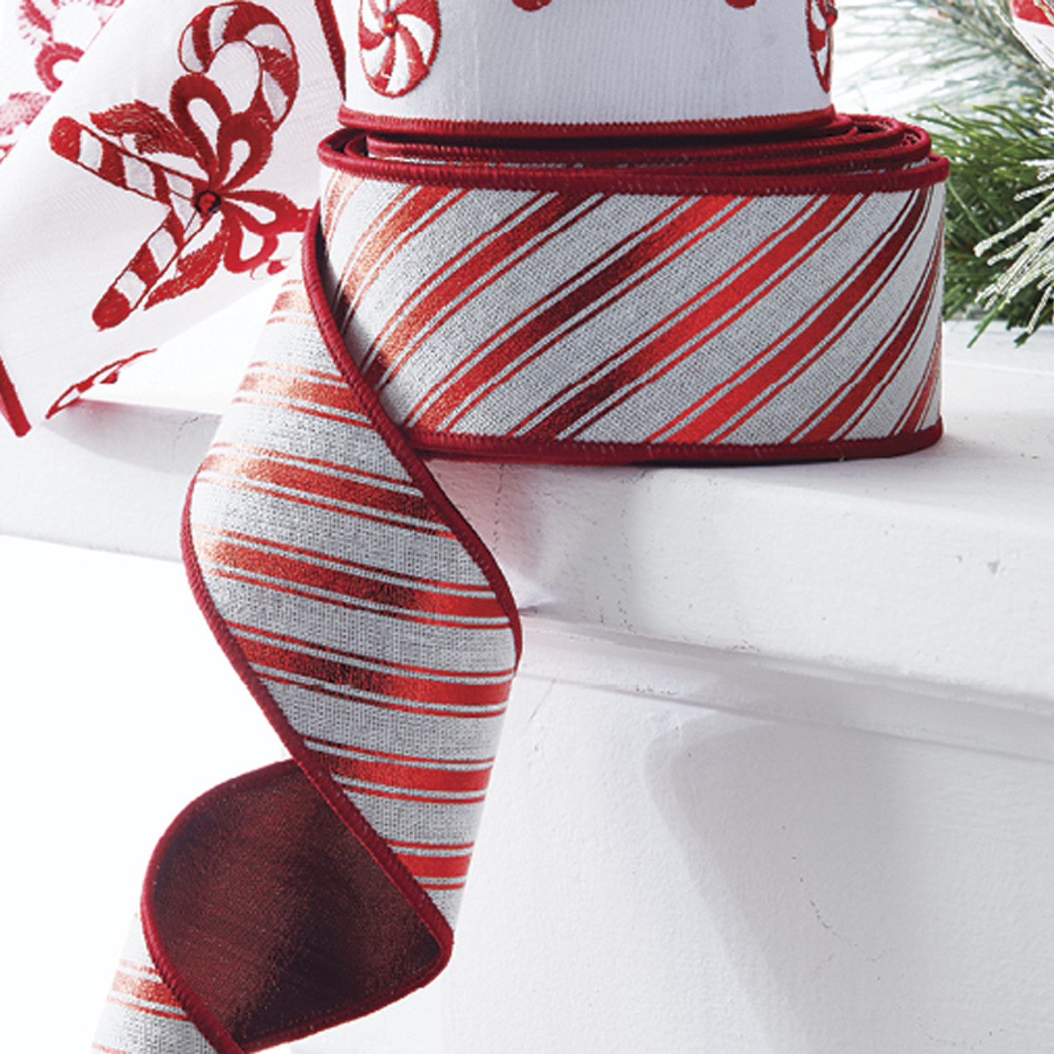 Raz 2.5 Red and White Striped Wired Christmas Ribbon R4071775