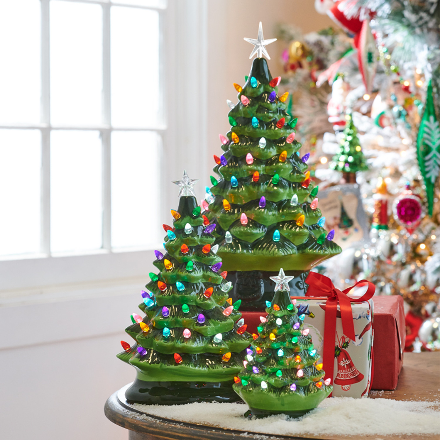 1970s Ceramic Christmas Tree Red Blue Orange Lights No Base