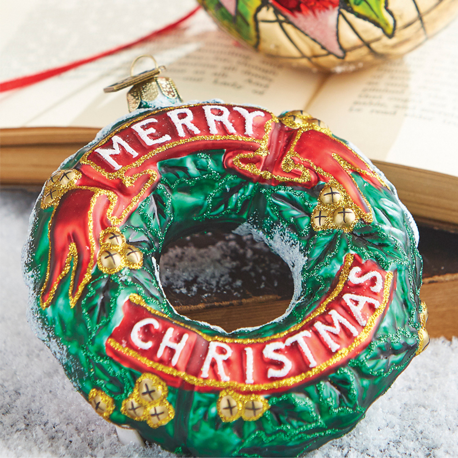 Raz 4 Christmas Wreath Glass Ornament, Raz Imports, Raz Christmas, Christmas ornament, Glass Christmas ornament