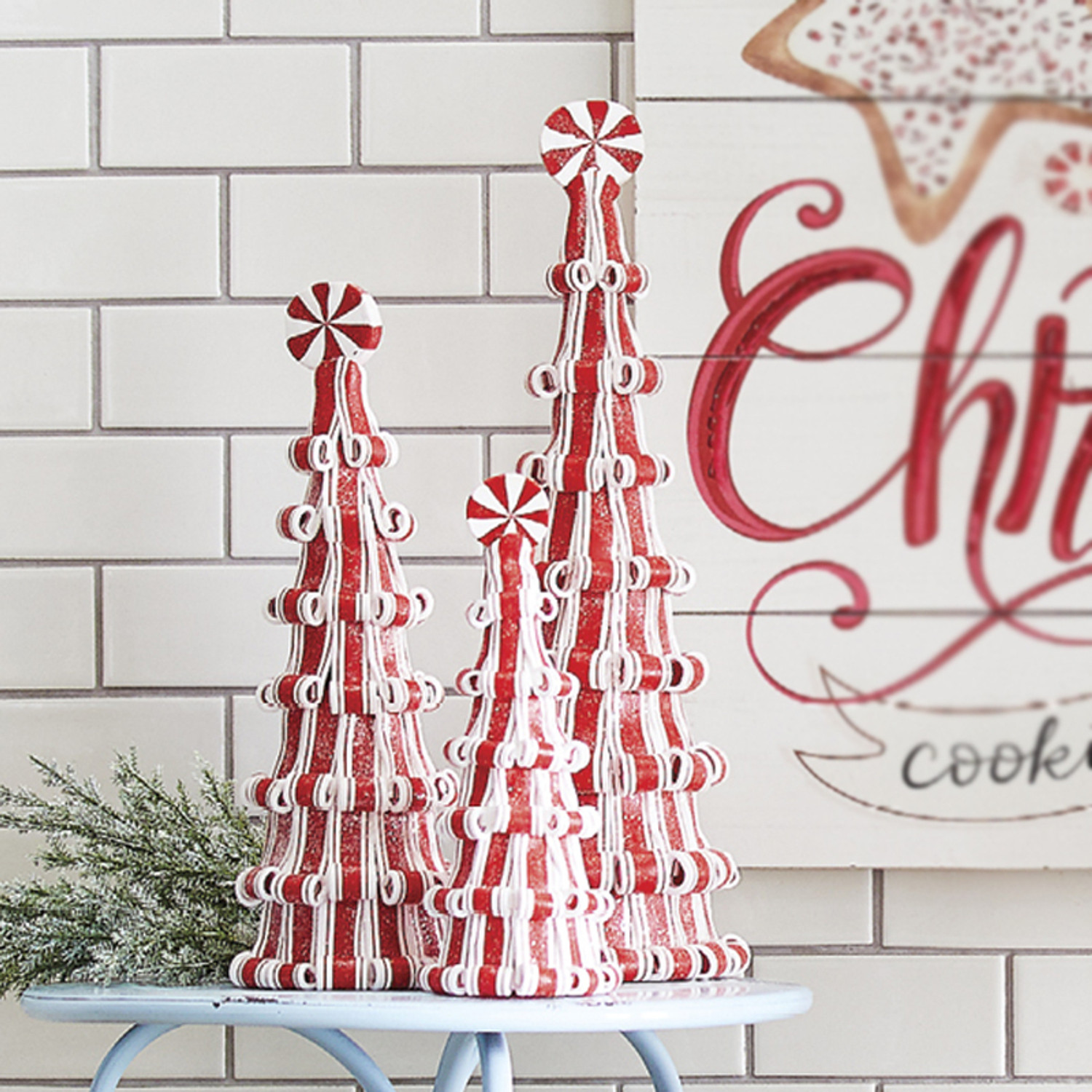 Raz Set of 3 Peppermint Candy Tree Christmas Decoration | Raz ...