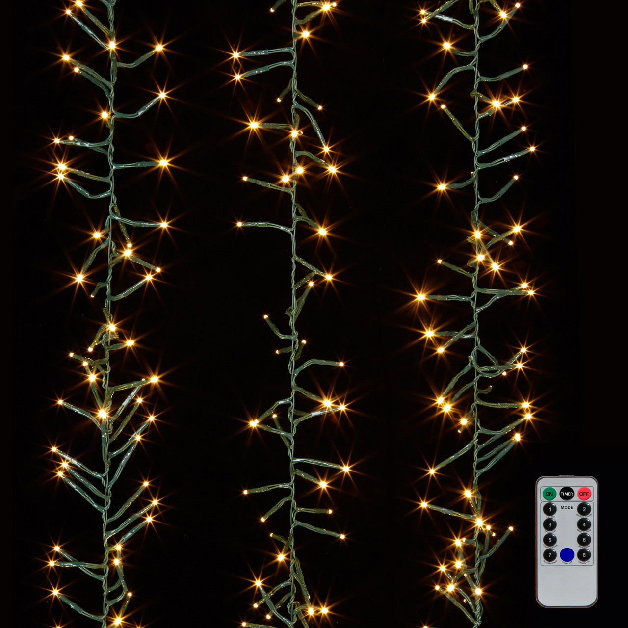 Raz battery operated 15' Cluster Garland Green Wire with White Lights