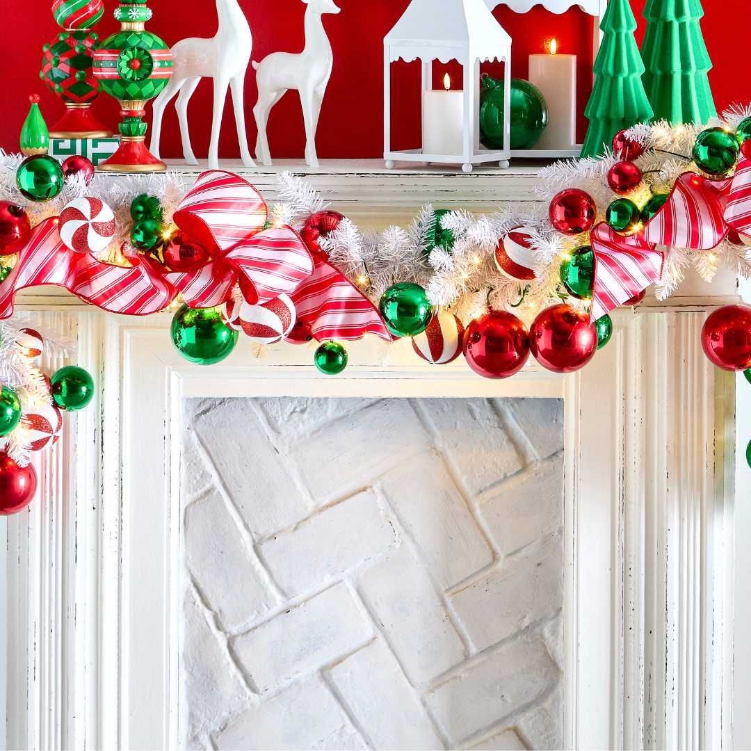 Raz 4' Red, Green, and White Ball Garland | Raz Imports | Raz Christmas ...