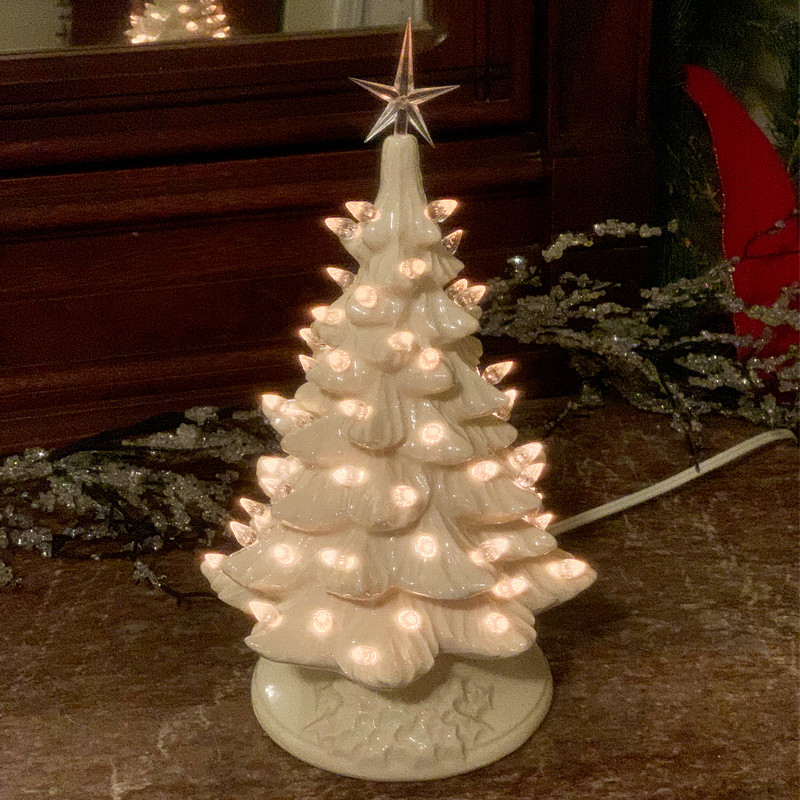 Small Lighted Green Ceramic Christmas Tree 12"