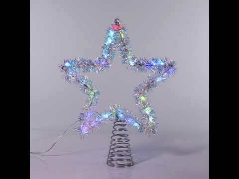 12.2" LED Lighted Silver Tinsel Star Christmas Tree Topper Kurt Adler