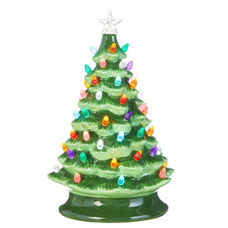 Raz 8 quot or 13 quot Battery Operated Lighted Green Ceramic Christmas Tree