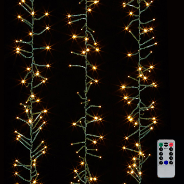 Raz 15' Battery Operated Cluster Garland Green Wire with White Compact Christmas Lights G3937045