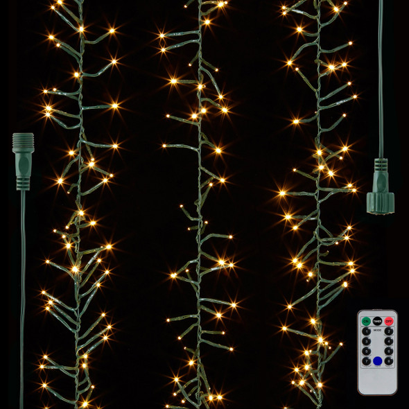 Raz 34' anschließbare Cluster-Girlande, grüner Draht mit weißen Lichtern, Weihnachtslichtstrang L4137016 -2