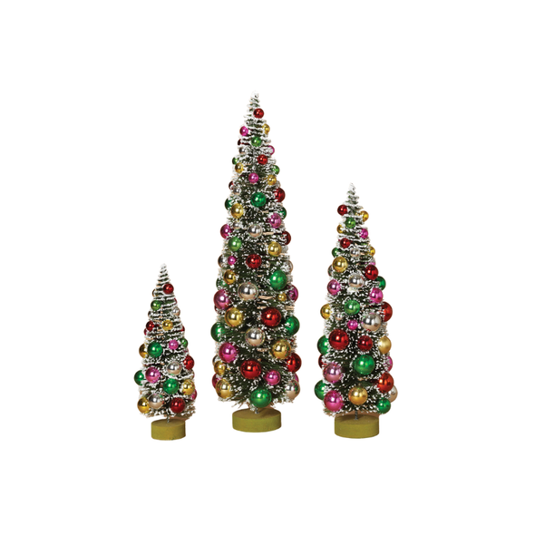 Sæt med 3 frostede flerfarvede flaskebørstetræer Julefigur 2223850