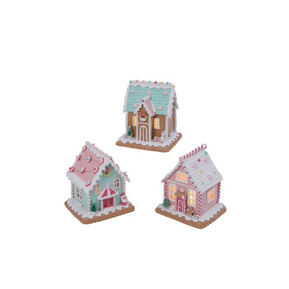 5.8" Battery Operated Lighted Pastel Claydough Gingerbread House Christmas Figure 2497240