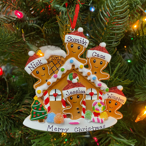 Gingerbread House Family of 5 Personalized Christmas Ornament OR1872-5