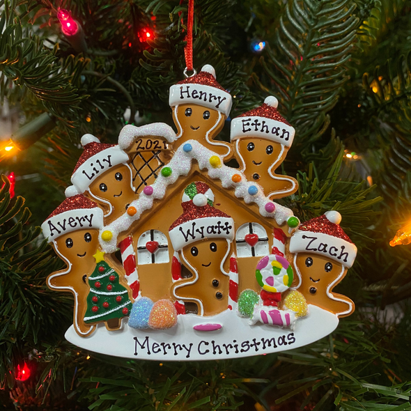Gingerbread House Family of 6 Personalized Christmas Ornament OR1872-6