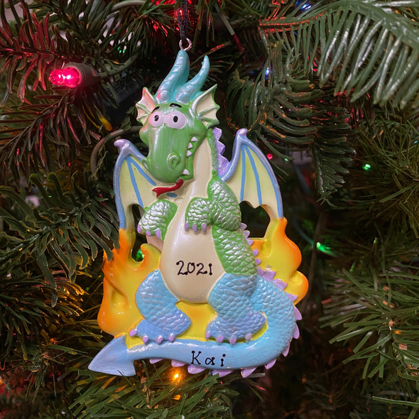 Rainbow Dragon Personalized Christmas Ornament OR962