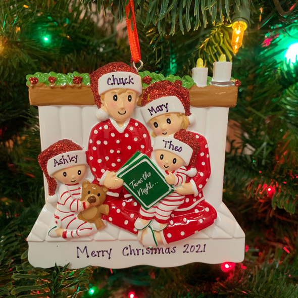 4.5" Family of 4 Reading Personalized Christmas Ornament OR2025-4 -2