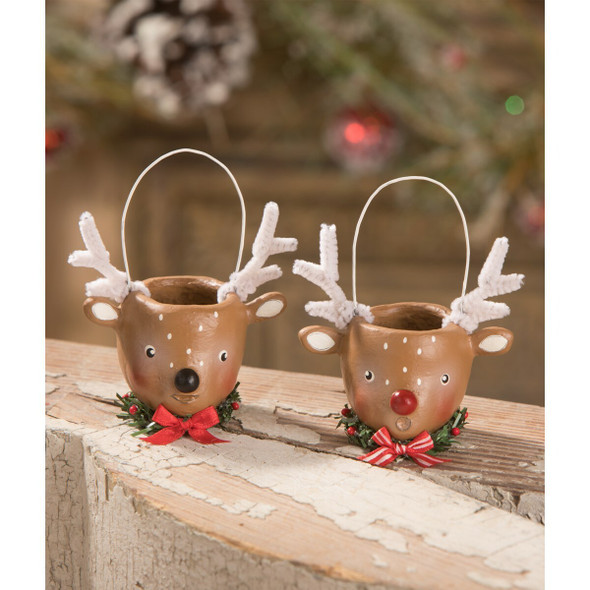 Bethany Lowe 3" Mini Reindeer Christmas Bucket Figure or Ornament ML0425