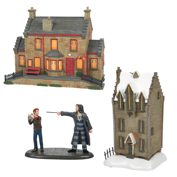 Department 56 Harry Potter Village NYHED for 2022 3 pc-sæt Shreiking Shack, Come Out & Play, Peter and Hogsmeade Station