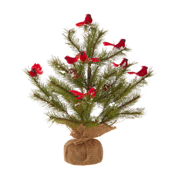 Raz 14.25" or 16" Tree with Cardinals in Burlap Bag Christmas Decoration -2
