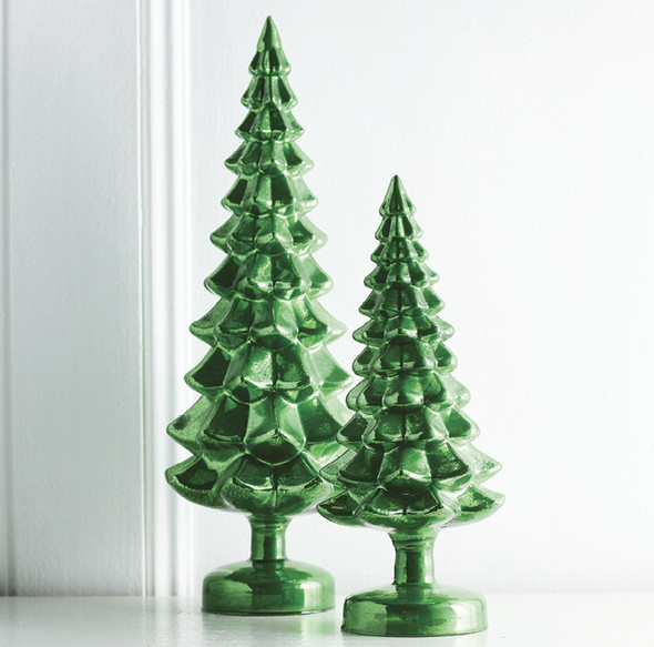 Raz Set of 2 Green Glass Tree Christmas Decoration 4222940