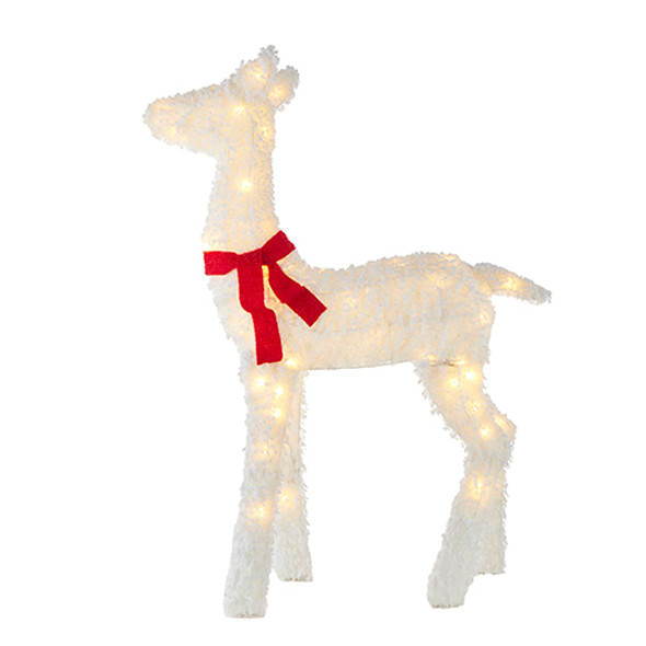Raz White Flocked Tinsel Lighted Deer Indoor Outdoor Christmas Decorationr -2