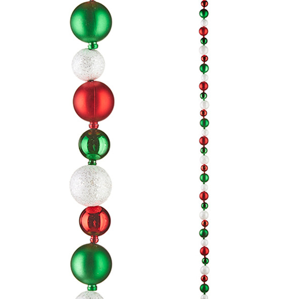 Raz 6' Red, Green, and White Ball Ornament Christmas Garland G4206802 -2