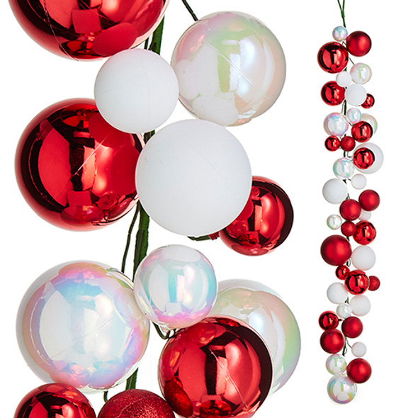 Raz 4' Red, White, and Iridescent Ball Ornament Christmas Garland G4232707 -2