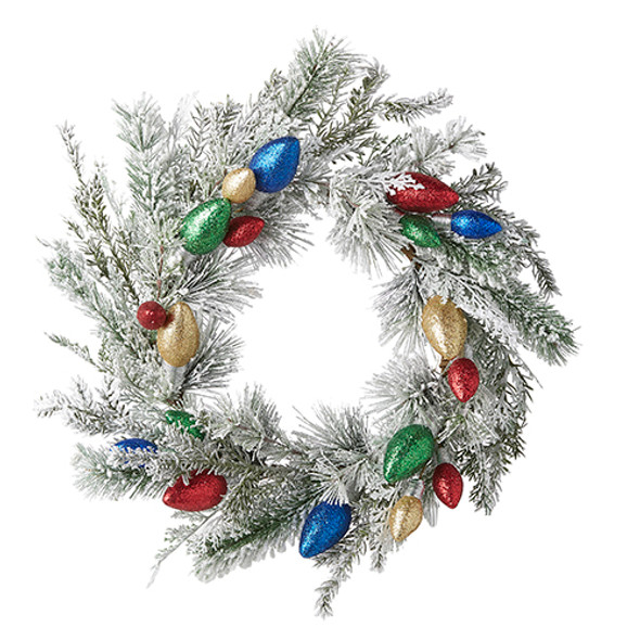 Raz 22" Light Bulb and Snowy Pine Christmas Wreath W4206875 -2