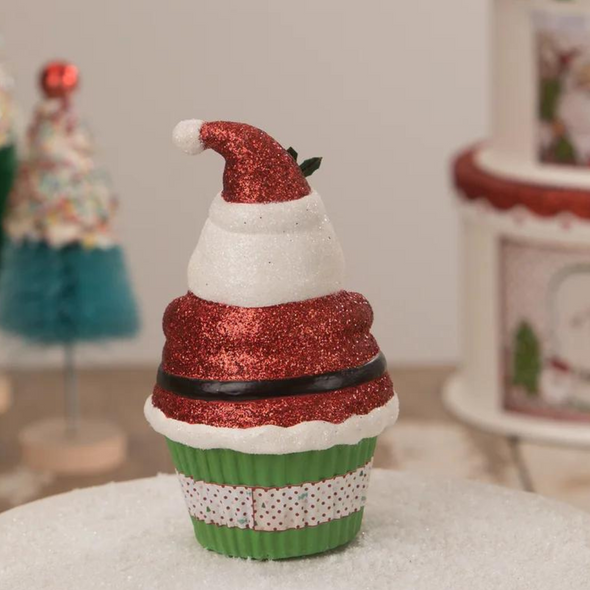 Bethany Lowe santa claus cupcake contenedor decoración navideña tl1363 -2