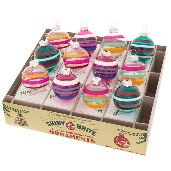 Shiny Brite Holiday Splendor – Set Di 4 Palline Natalizie Floccate, 10,2 Cm, Riproduzione Vintage In Vetro