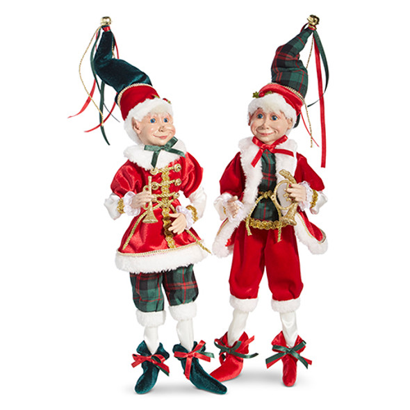 Figura posable de elfo navideño rojo y a cuadros Raz de 16 "4302355 -2