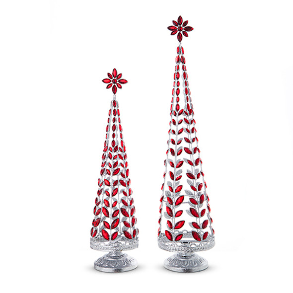 Raz Red Jeweled Tree with Silver Glitter Set of 2 4313507 -2
