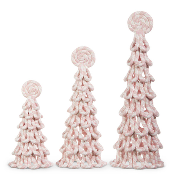 Raz sæt med 3 lyserøde pebermynte-juletræer 4316051