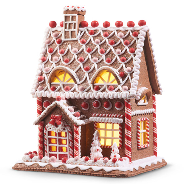 Casa navideña de pan de jengibre iluminada con pilas Raz de 12 "4316086-2