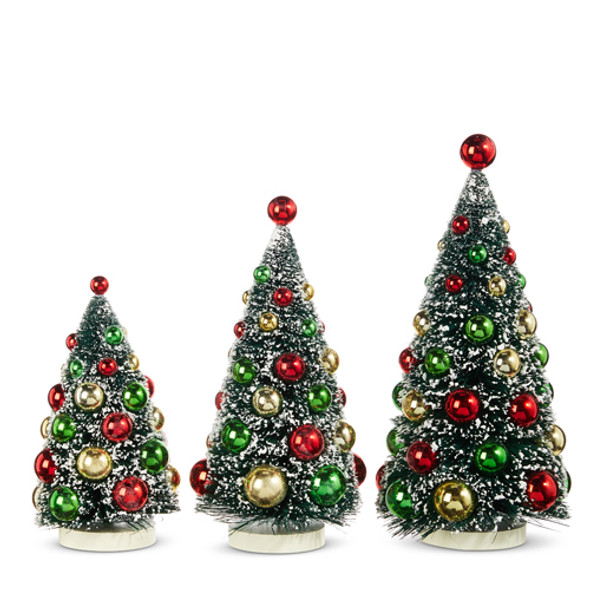 Raz 13" Frosted Bottle Brush Trees with Ornaments Christmas Figure 4316152 -2