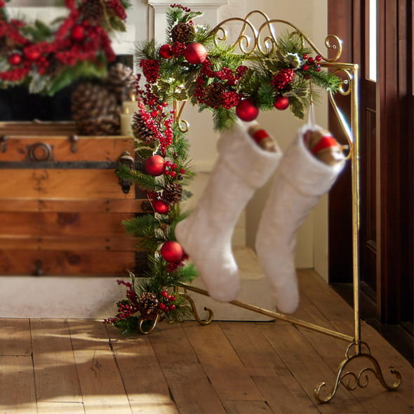 Raz 42.5" Gold Scrollwork Stocking Holder Stand 4317036 -2 Raz 42.5" Gold Scrollwork Stocking Holder Stand 4317036 -2