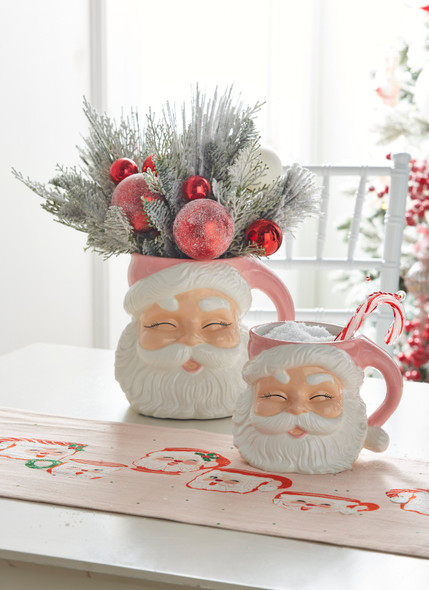 Raz 7.5" or 8" Large Pink Santa Christmas Container Mug