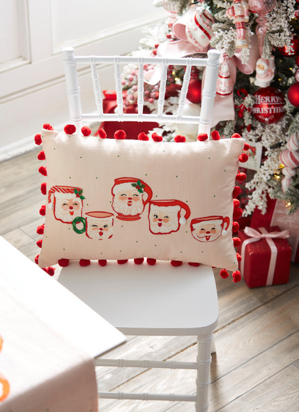 Raz 20" Pink Santa Mug Lumbar Christmas Pillow 4319326