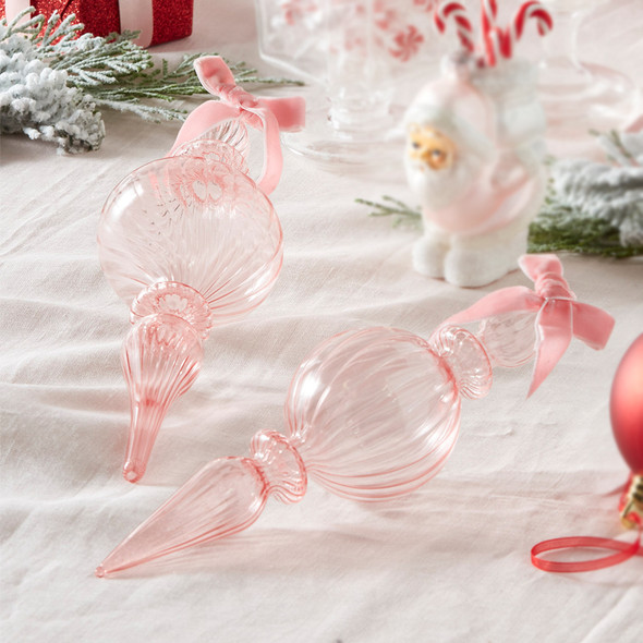 Raz 11" Clear Pink Blown Glass Finial Christmas Ornament 4322852