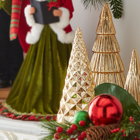 راز 11.5 بوصة مجموعة من 3 قطع زينة لأشجار عيد الميلاد من الزجاج الزئبقي الذهبي 4322858