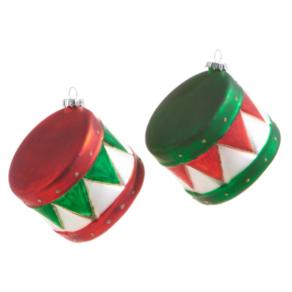 Raz 3.5" Red and Green Drum Glass Christmas Ornament 4322900 -2