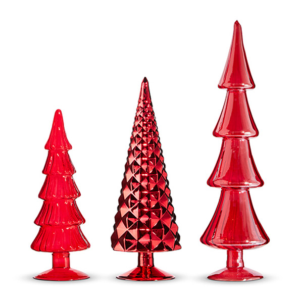 Raz Set di 3 alberi di vetro rossi Decorazione natalizia 4322914