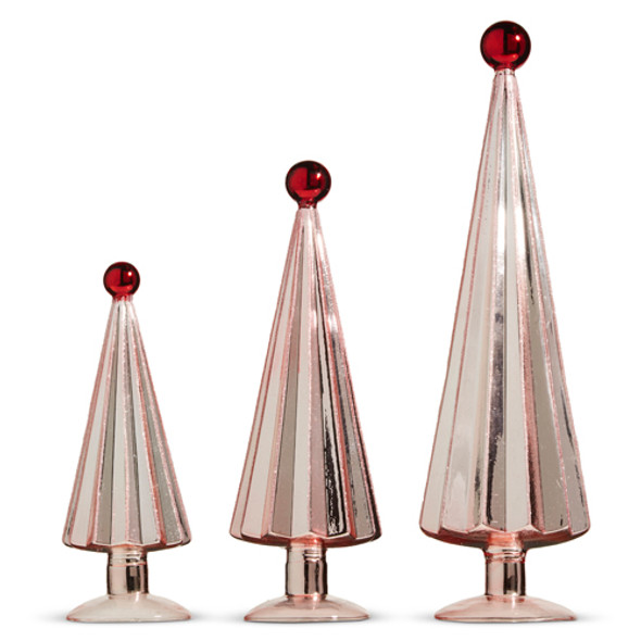 Raz Set of 3 Sugar Plum Fairy Pink with Red Ball Topper Christmas Trees 4322951