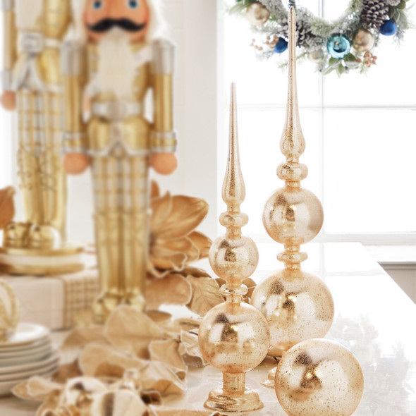Raz Set of 2 Gold Textured Standing Finial Glass Christmas Decoration 4324555