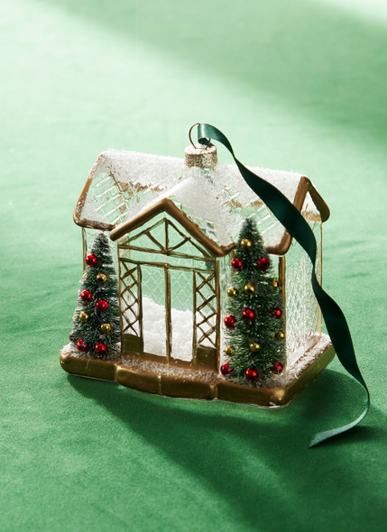 Raz 4.5" Gold House Glass Christmas Ornament 4324585