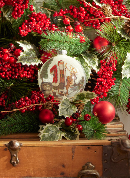Raz 5" Santa and Reindeer Glass Ball Christmas Ornament 4324618